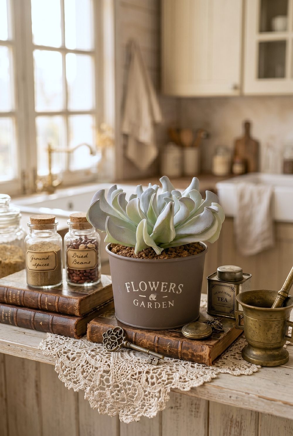 Plante grasse artificielle en pot gris flowers and garden décoration romantique shabby chic ambiance douce et naturelle