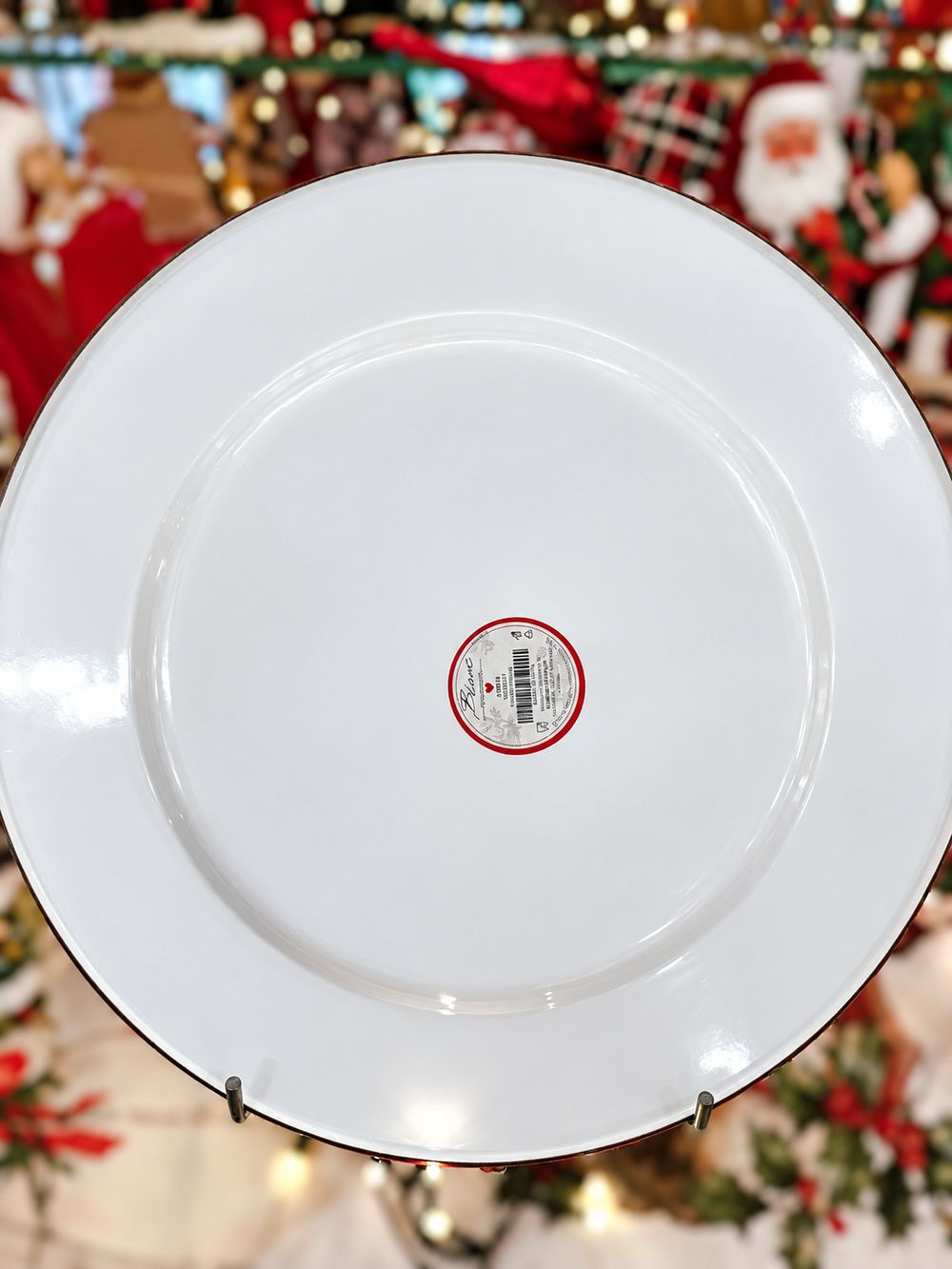 Dos blanc émaillé du plateau Sapin de Fête avec son étiquette fabricant Blanc Mariclò.