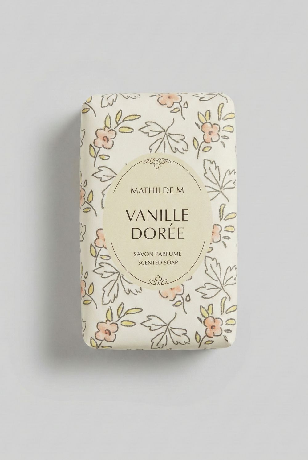 Savon parfumé à la vanille dorée, savon décoratif aux tons beige et doré, senteur gourmande et chaleureuse, ambiance cocooning et décoration de charme