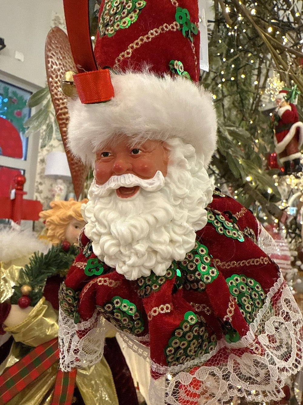 Suspension Père Noël décorative de 33 cm, rouge, blanc et vert, style romantique et shabby chic, idéale pour une décoration de Noël féérique