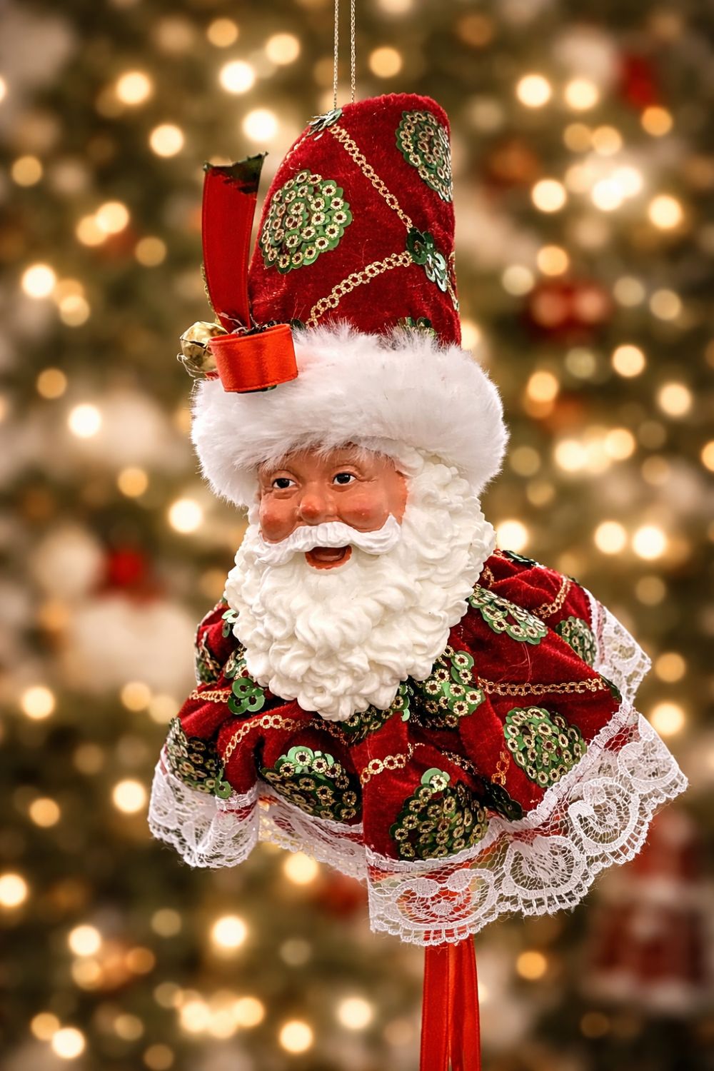 Suspension Père Noël décorative de 33 cm, rouge, blanc et vert, style romantique et shabby chic, idéale pour une décoration de Noël féérique