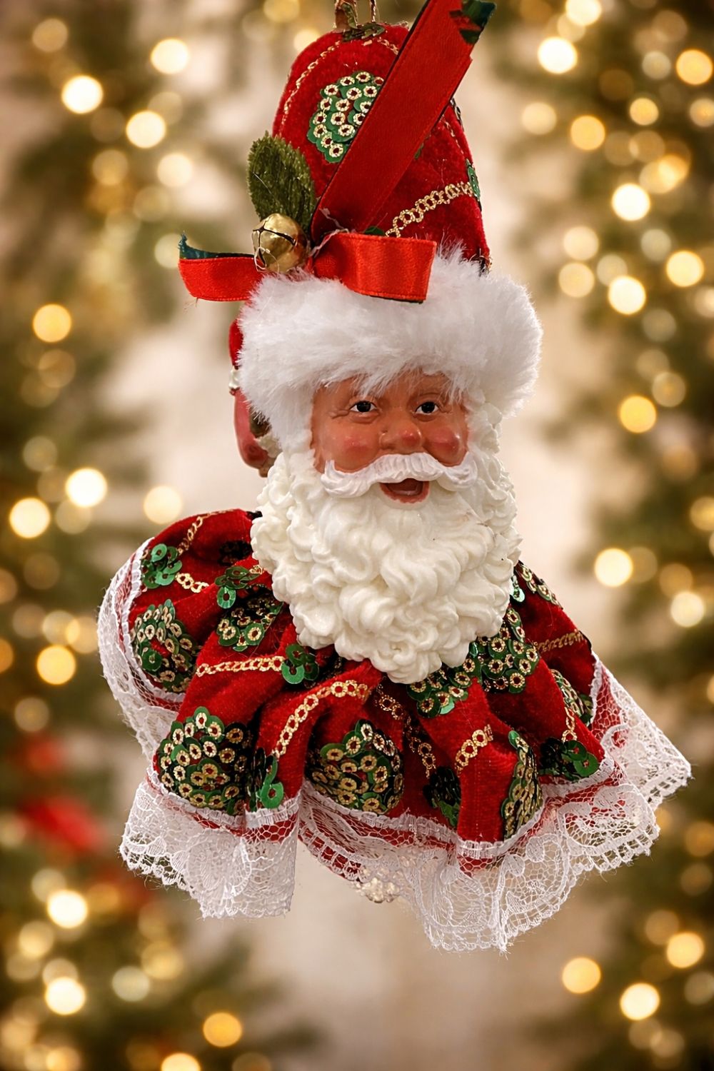 Suspension Père Noël décorative de 33 cm, rouge, blanc et vert, style romantique et shabby chic, idéale pour une décoration de Noël féérique