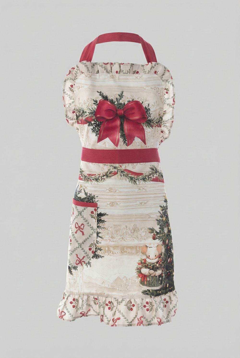 Tablier Souris de Noël Blanc Mariclò