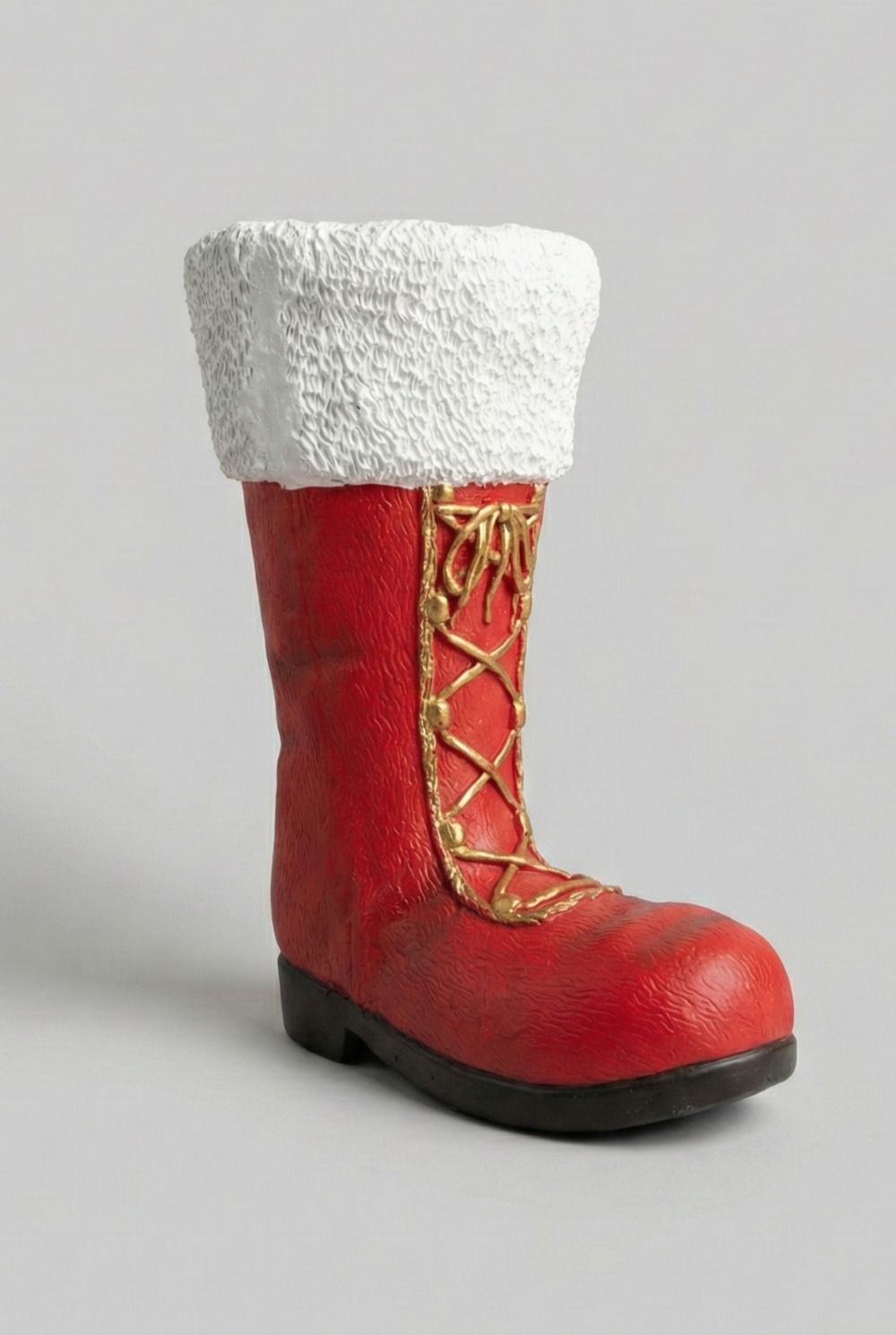 Vase décoratif en forme de botte du Père Noël rouge, blanche et dorée, grande décoration de Noël au style chaleureux, féérique et traditionnel